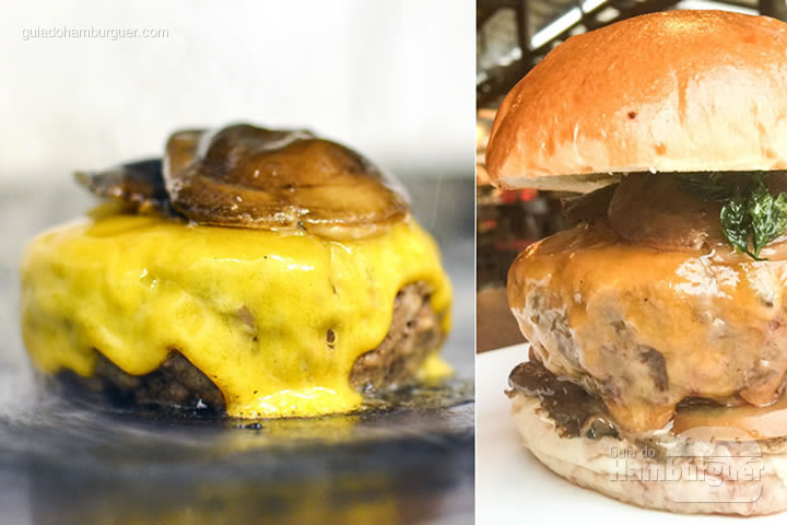 Osaka Burger, cheddar inglês, cogumelos salteados com mel e shoyu, tomate e maionese de alho negro - Desafio Chip's Burger